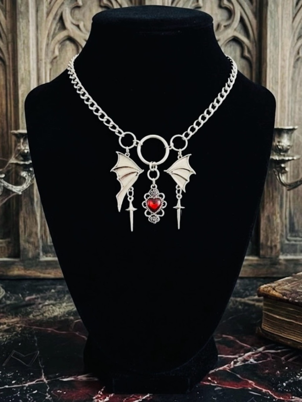 Hand Crafted Gothic Bat Wing Necklace